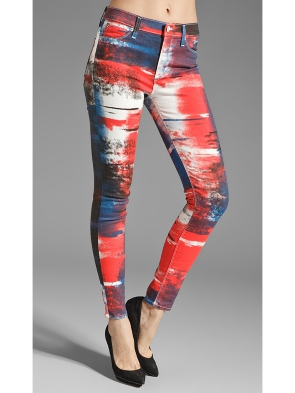 Hudson Jeans Red, Blue & White Abstract Skinny Jeans